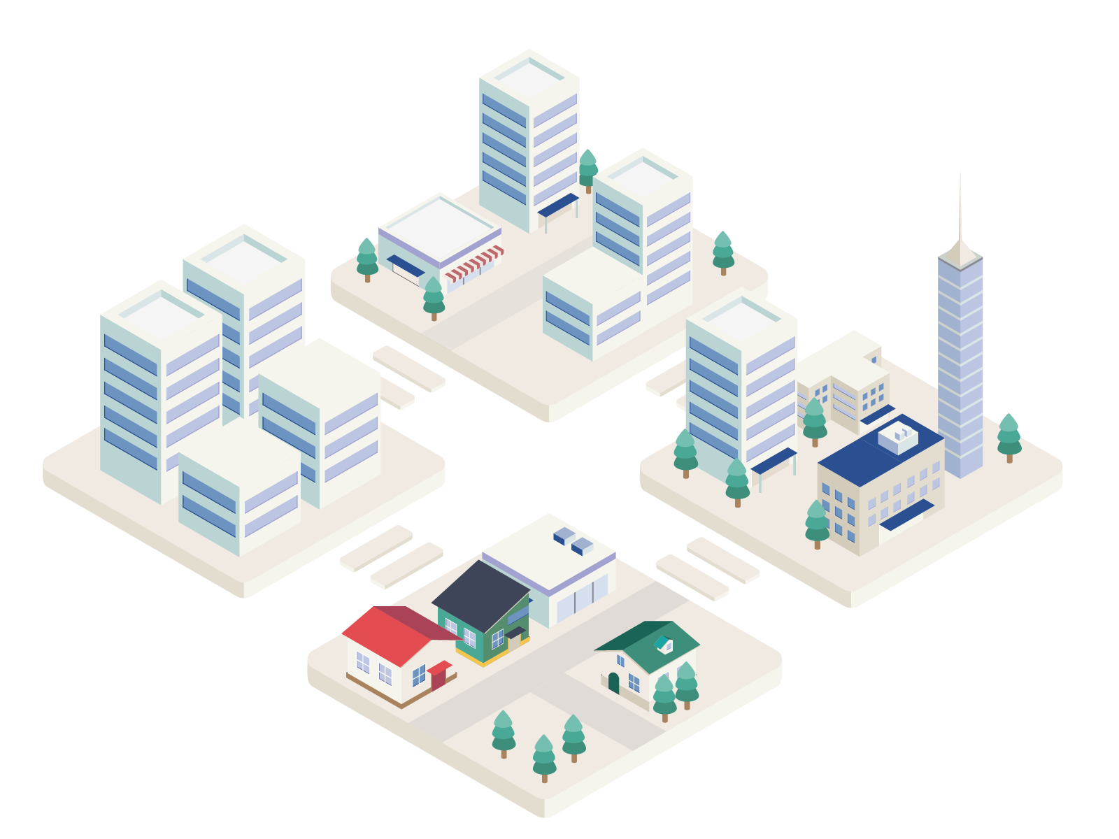 暮らしと事業が共にある街並みのイラスト